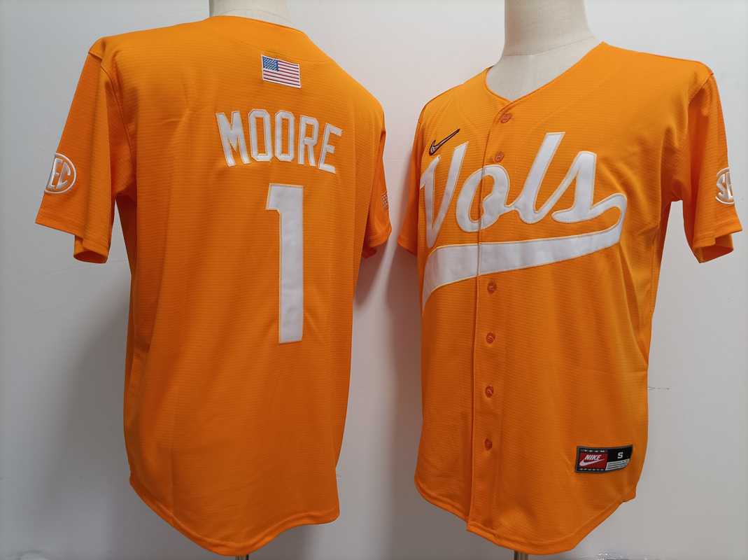 Mens Tennessee Volunteers #1 Christian Moore Orange Stitched Jersey